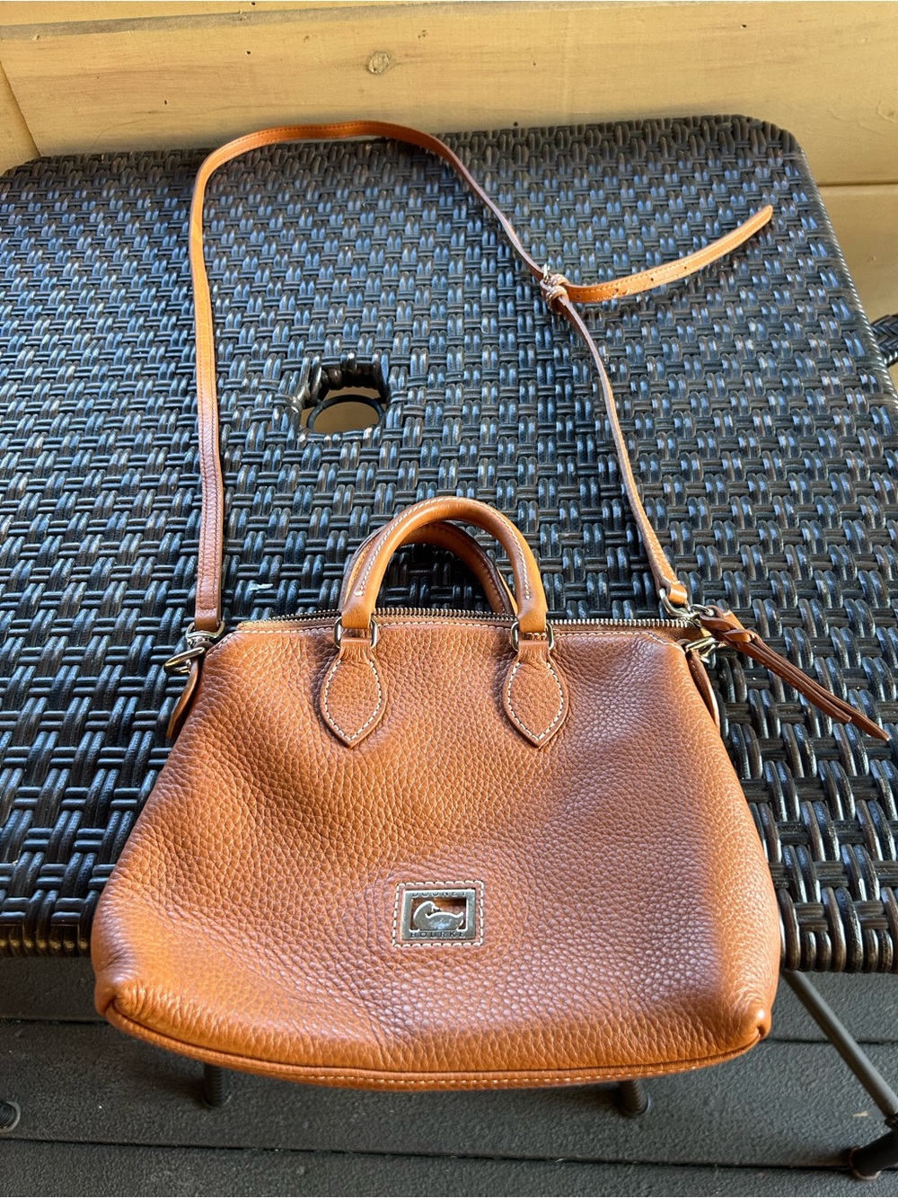 Dooney & Bourke Pebble Leather Crossbody Satchel in Cognac Brown